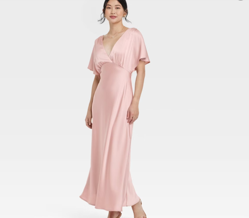 Fluttery sleeve plunging neckline dress