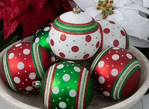 Glitter Polka Dot & Striped Ball Ornament Set