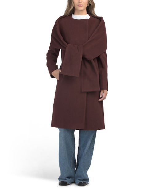 ICONS BY CINZIA ROCCA Cashmere And Italian Wool Blend Quarter Coat With Removable Scarf
