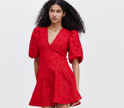 Jacquard Red Bell Sleeve Dress