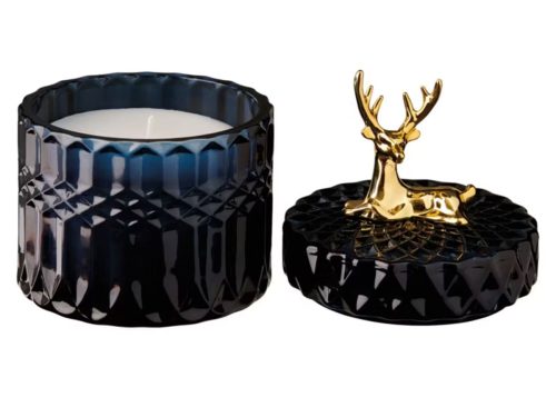 KIRKTON HOUSE Holiday Glass Jar with Figurine Candle - Falling Snowflakes, Blue