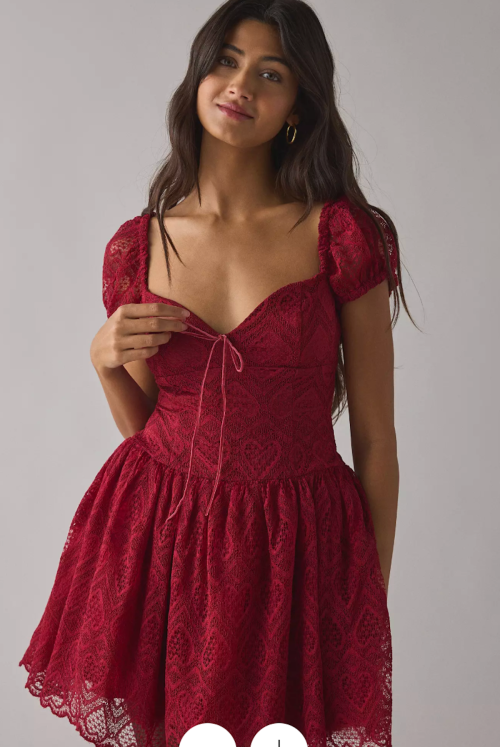 Kimchi Blue Sweetest Thing Lace Puff Sleeve Corset Mini Dress