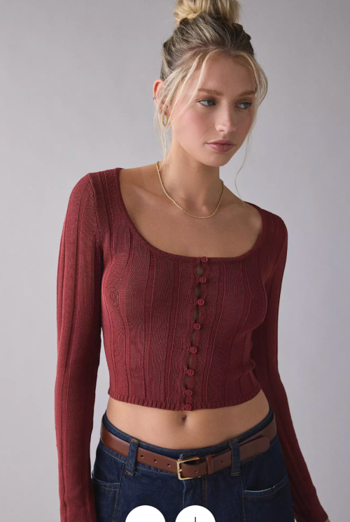 Kimchi Blue Virginia Ribbed Knit Scoop Neck Cropped Cardigan