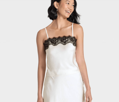 Lacey camisole top in cream and black