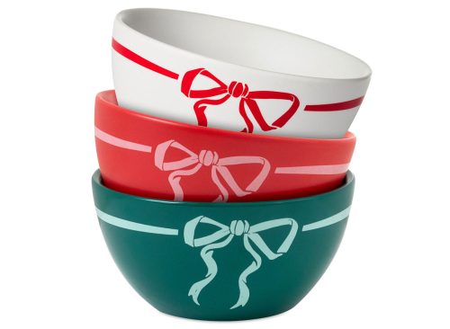 Lacey Chabert Collection Holiday Bow Ceramic Bowls, Set of 3