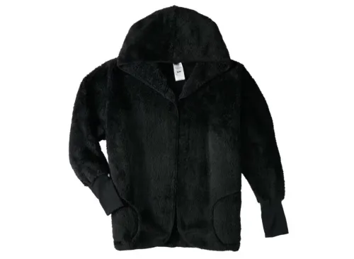 Ladies Sherpa Hoodie Jacket - Black, M/L