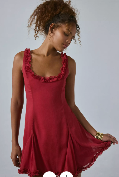 Motel Fulvia Ruffle Trim Slip Mini Dress