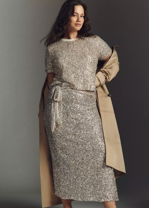 Never Fully Dressed Jaspre Sequin Wrap Maxi Skirt