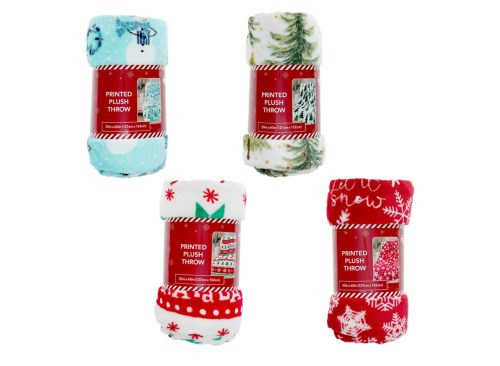 Plush Polyester Christmas Printed Throws