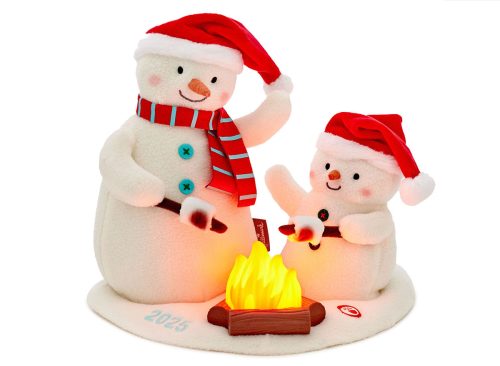 Plush Snowmen With Light, Motion and Sound front fire not glowing image number 2 Plush Snowmen With Light, Motion and Sound back image number 3 Plush Snowmen With Light, Motion and Sound back image number 4 Plush Snowmen With Light, Motion and Sound closeup view image number 5 Plush Snowmen With Light, Motion and Sound closeup view image number 6 Roasting Marshmallows Singing Snowmen Plush With Light and Motion