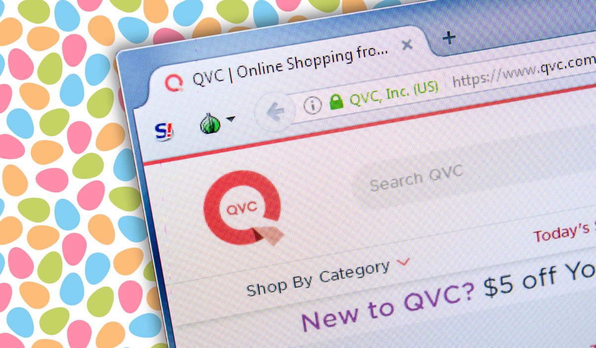 QVC website with a colorful background