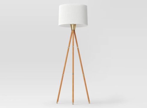 Rattan Wrapped Tripod Floor Lamp Gold