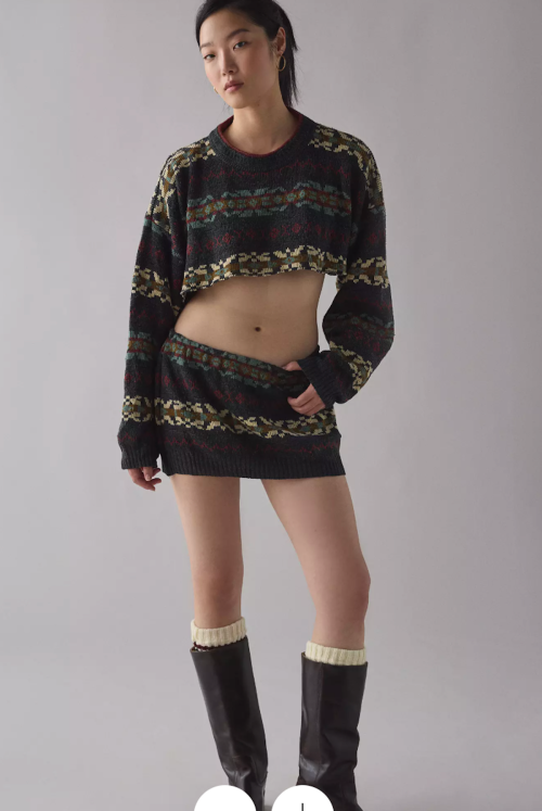 ReMADE By UO Fairisle Sweater + Micro Mini Skirt Set