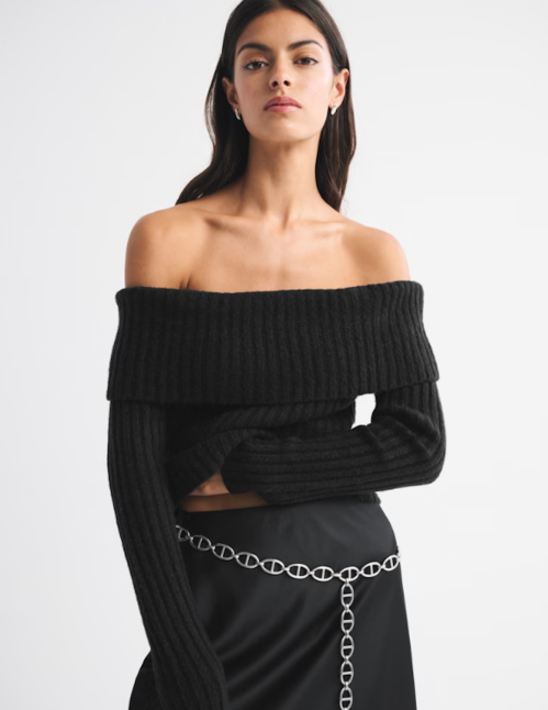 Ribbed Foldover off-the-shoulder sweater