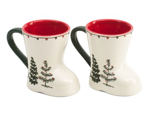 SLEIGH HILL Set Of 2 Tree Boot Mugs
