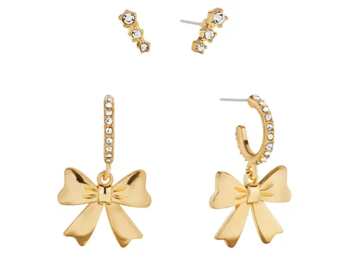 Serra Holiday Jewelry - 2 Pack Star Bow Huggie Earrings