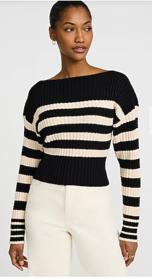 Striped Ribbed Boat Neck Sweater