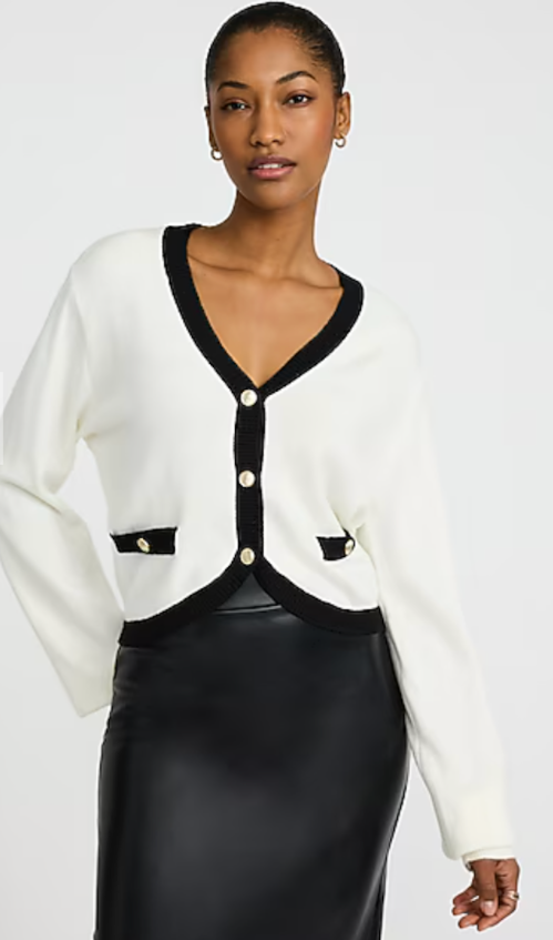 Tipped V-Neck Novelty Button Cardigan
