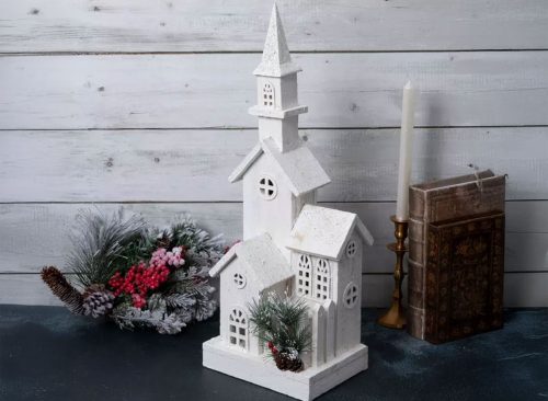 White Glitter Wood Church 