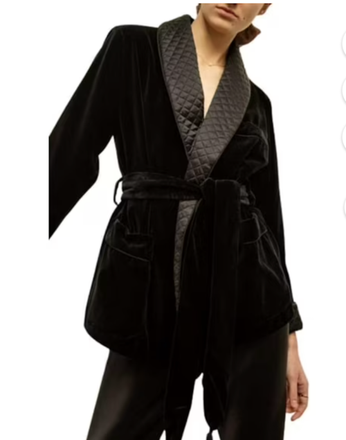 Women's Black Velvet Smoking Jackets Quilted Robes Smoking Jackets Coats Party Wear