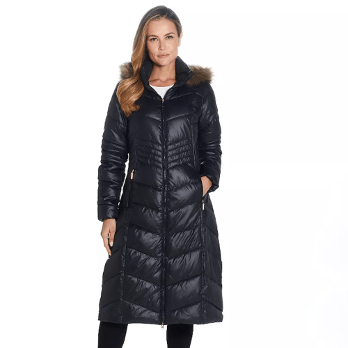 Women's Gallery Faux-Fur Hood Long Puffer Coat copy