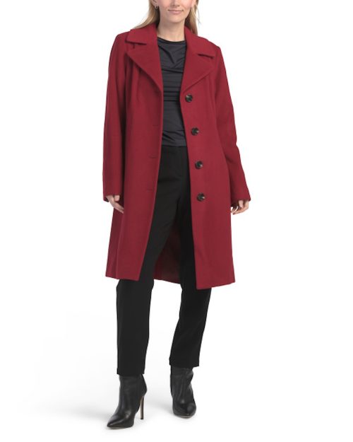 ANNE KLEIN Wool Blend Notch Collar Walker Jacket