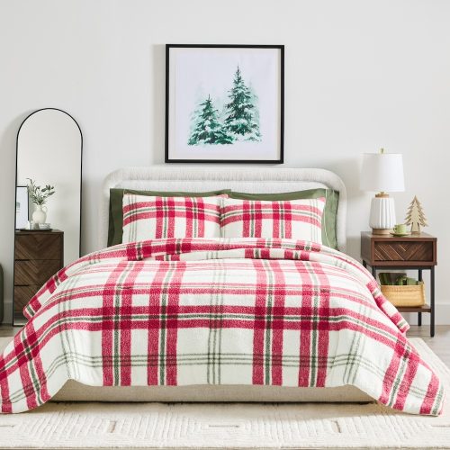 Better Homes & Gardens Printed Cozy Knit and Microfiber 3-piece Comforter Set plaid print from Walmart