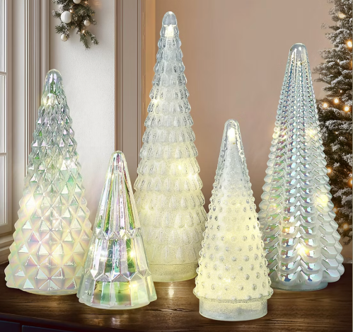 glass light-up white Christmas trees