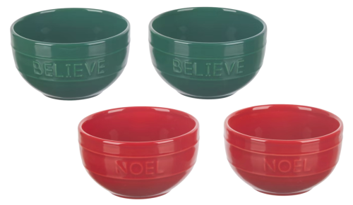 red and green Christmas bowls