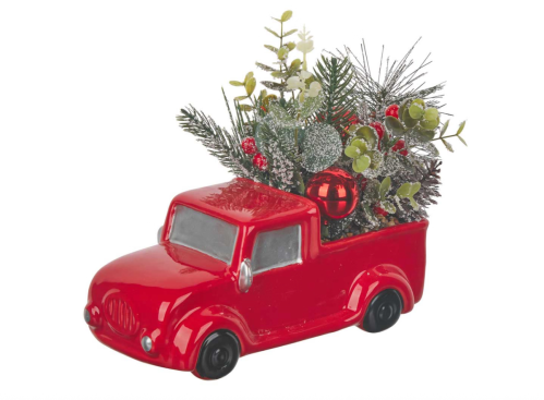 red pickup truck Christmas planter