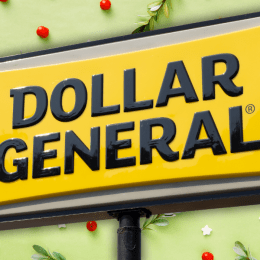 Dollar General store sign with a Christmas background