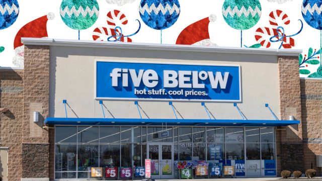 Five Below store with a Christmas background