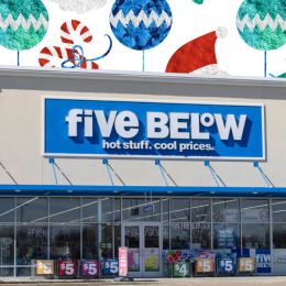 Five Below store with a Christmas background