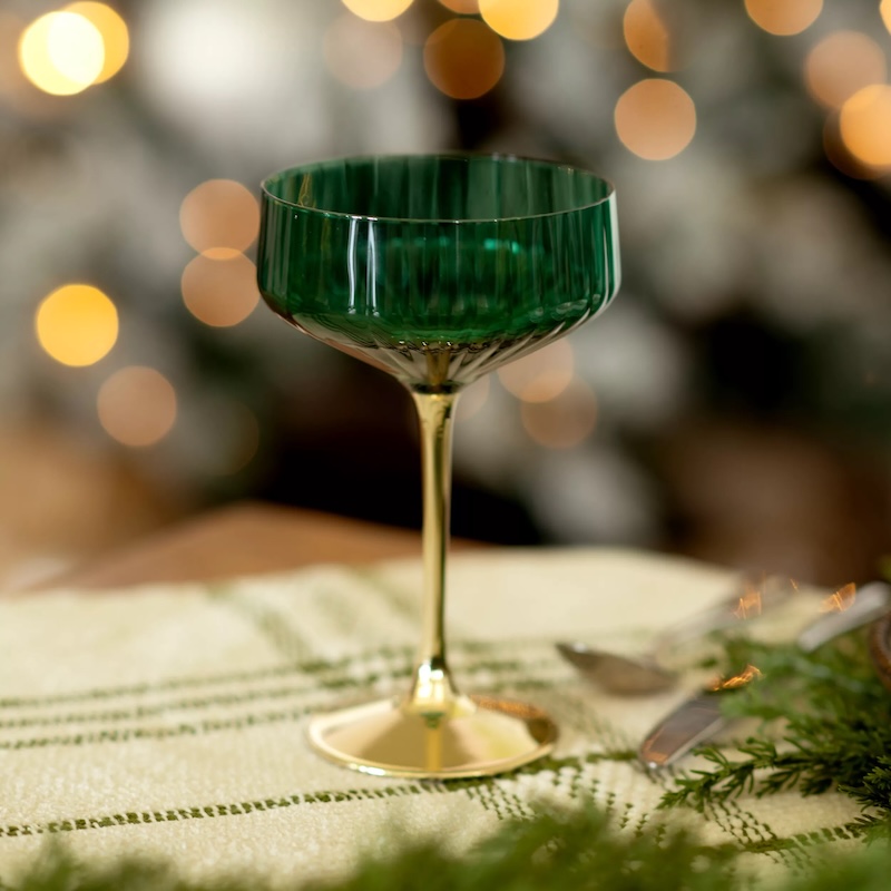A green coupe glass from Kirkland's