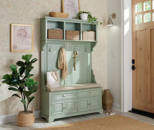 seafoam green entryway hutch