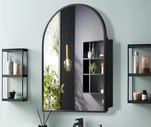 arched black bathroom mirror