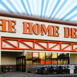 Home Depot store with a blue burst background