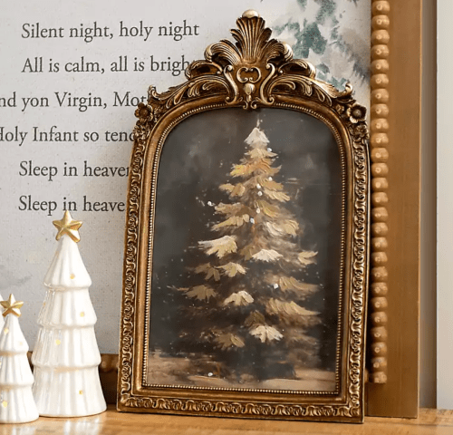 gold frame with christmas tree print