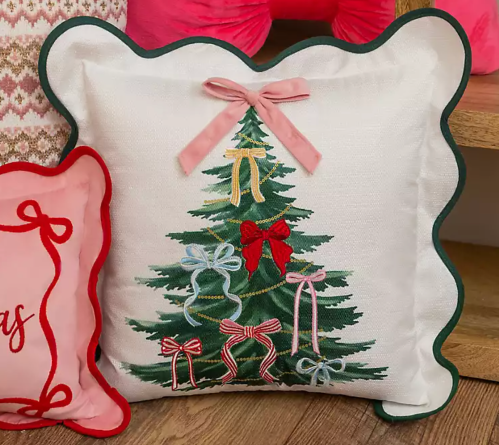christmas tree bow throw pillow