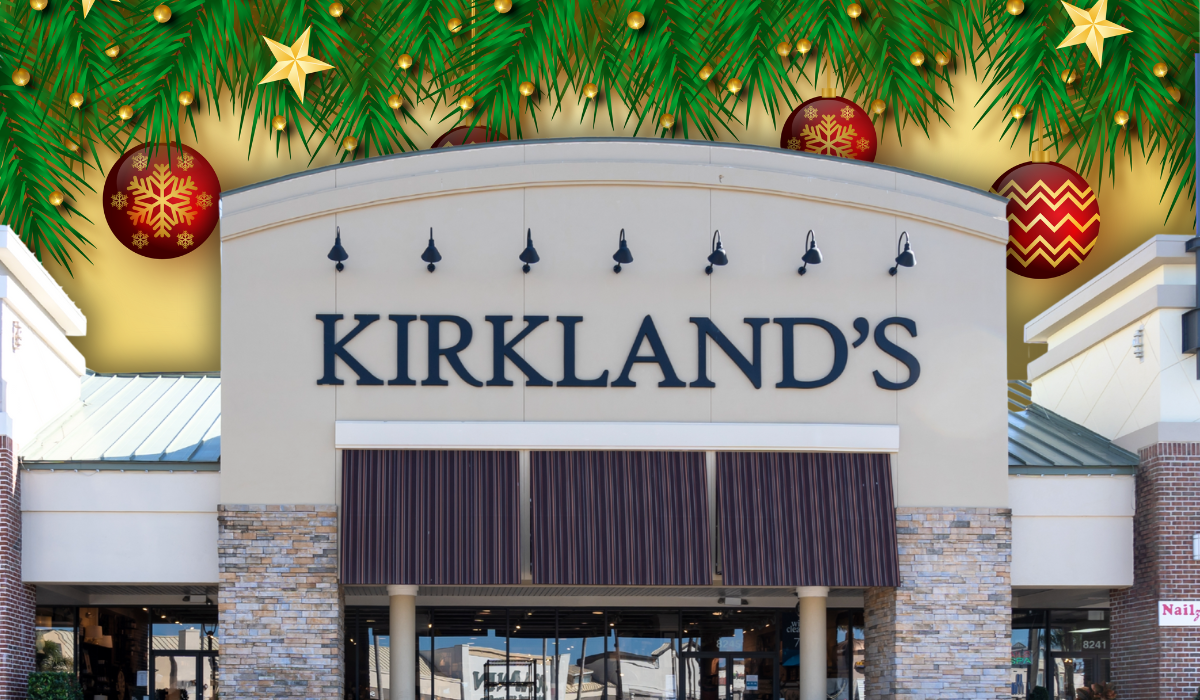Kirkland's Home store with a Christmas background