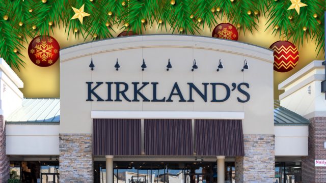 Kirkland's Home store with a Christmas background