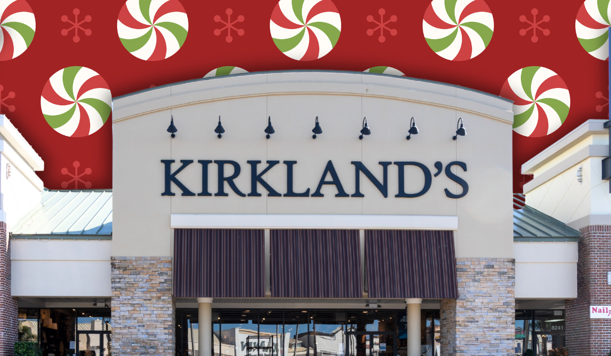 Kirkland's Home store with a Christmas background