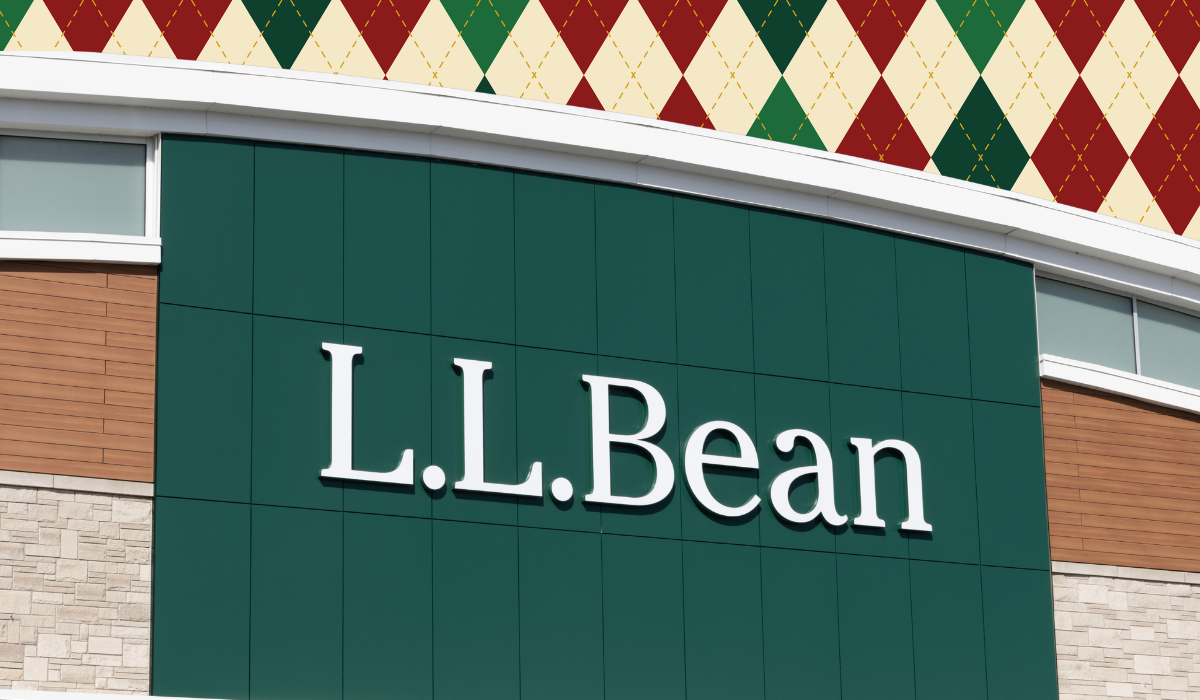 L.L. Bean store with a red and green argyle background