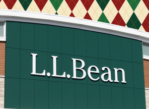 L.L. Bean store with a red and green argyle background