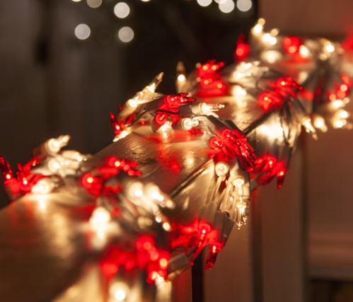 red and white string lights