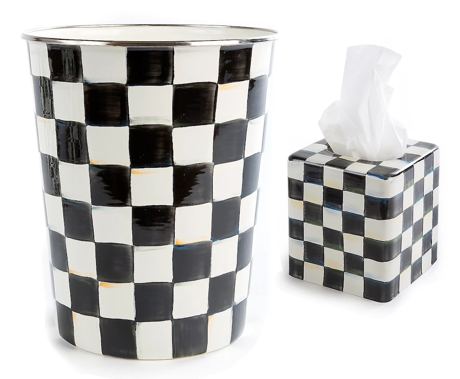 Mackenzie Childs Bathroom set with trashcan and tissue holder from QVC