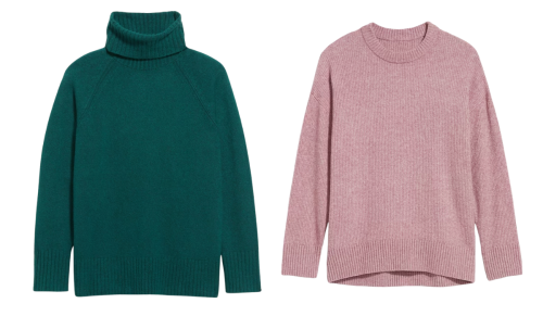 teal and pink sweaters
