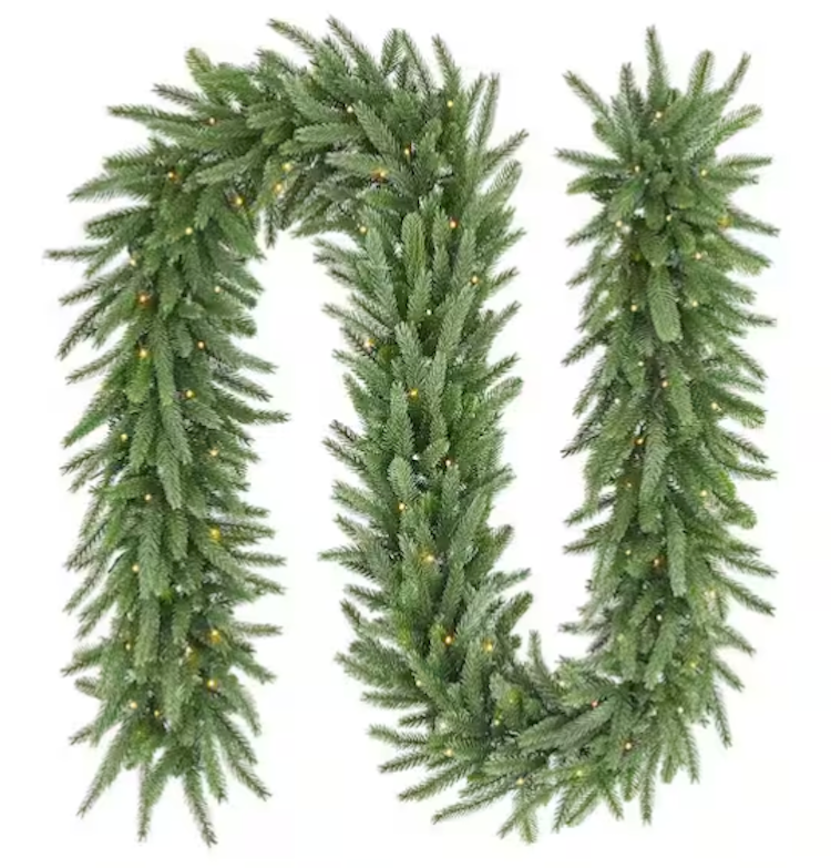 9 ft. Hillcrest Battery Operated Noble Fir LED Pre-Lit Artificial Garland with Timer