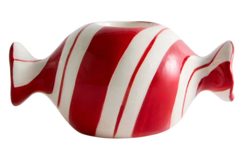 red and white striped candy dish