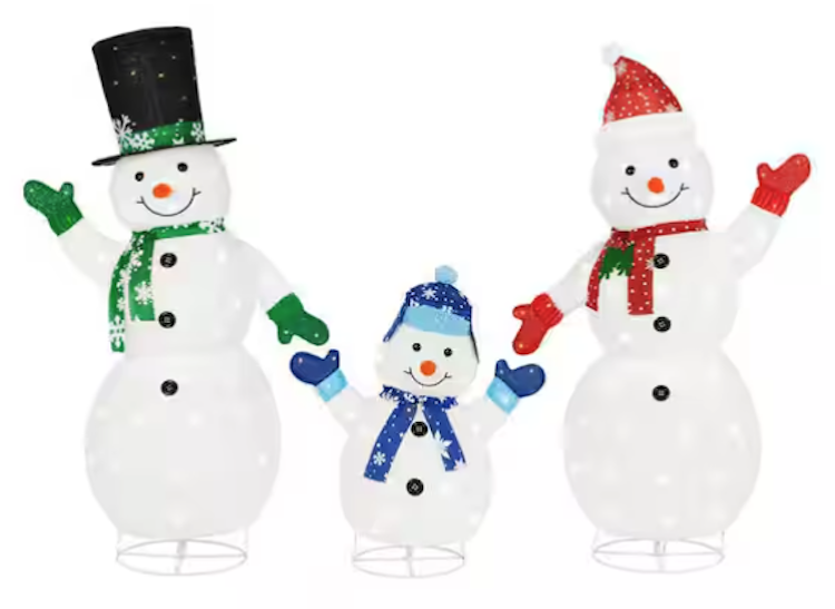 3-Piece Yuletide Lane LED Collapsible Snowman Family Holiday Yard Decoration